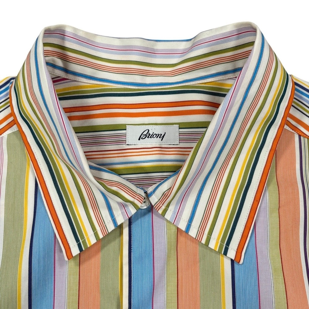 Brioni Short Sleeve Button Up Shirt Mens XXL Multicolor Striped Cotton Italy